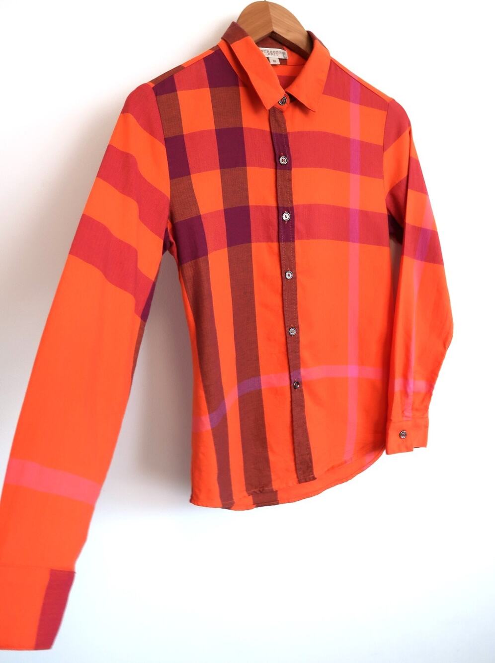 BURBERRY BRIT Cotton Asymmetric Plaid Button Down Shirt Nordstrom M S $279